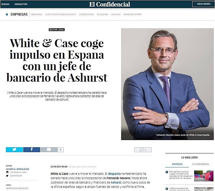 White & Case coge impulso en Espana con un jefe de bancario de Ashurst